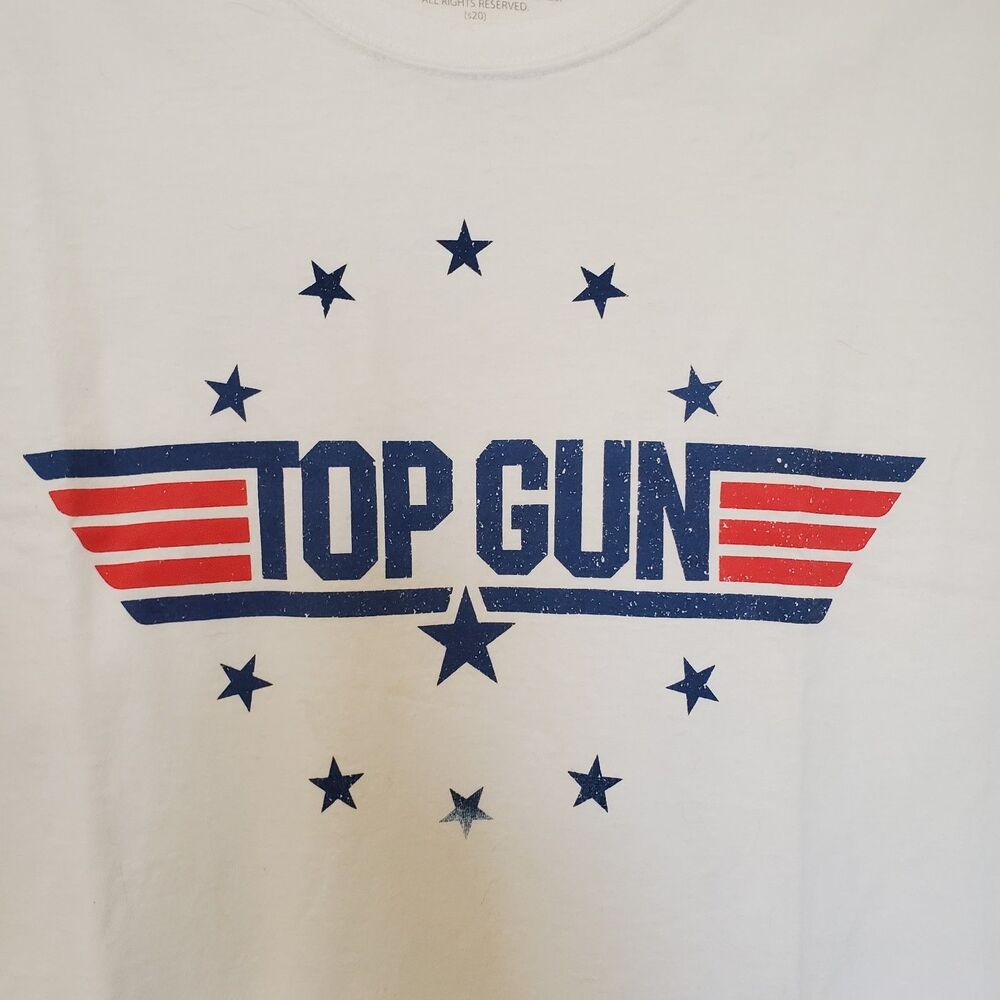 Top Gun T-Shirt Logo Circle Of Stars Graphic Print Mens Size L White